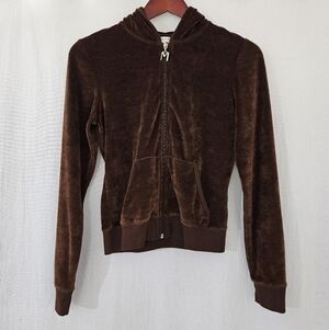 Max Studio Cropped Velour Zip-Up Jacket in Brown Women’s Size M
